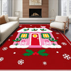 Whimsical Pink Gingerbread House Christmas Rug
