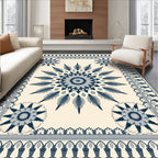 Navy Blue Sunburst Floral Medallion Rug