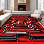 Bold Crimson Grid Labyrinth Rug