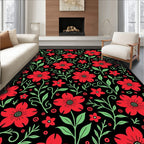 Crimson Red Floral Garden Motif Rug