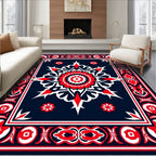 Bold Red White Mandalas Navy Rug