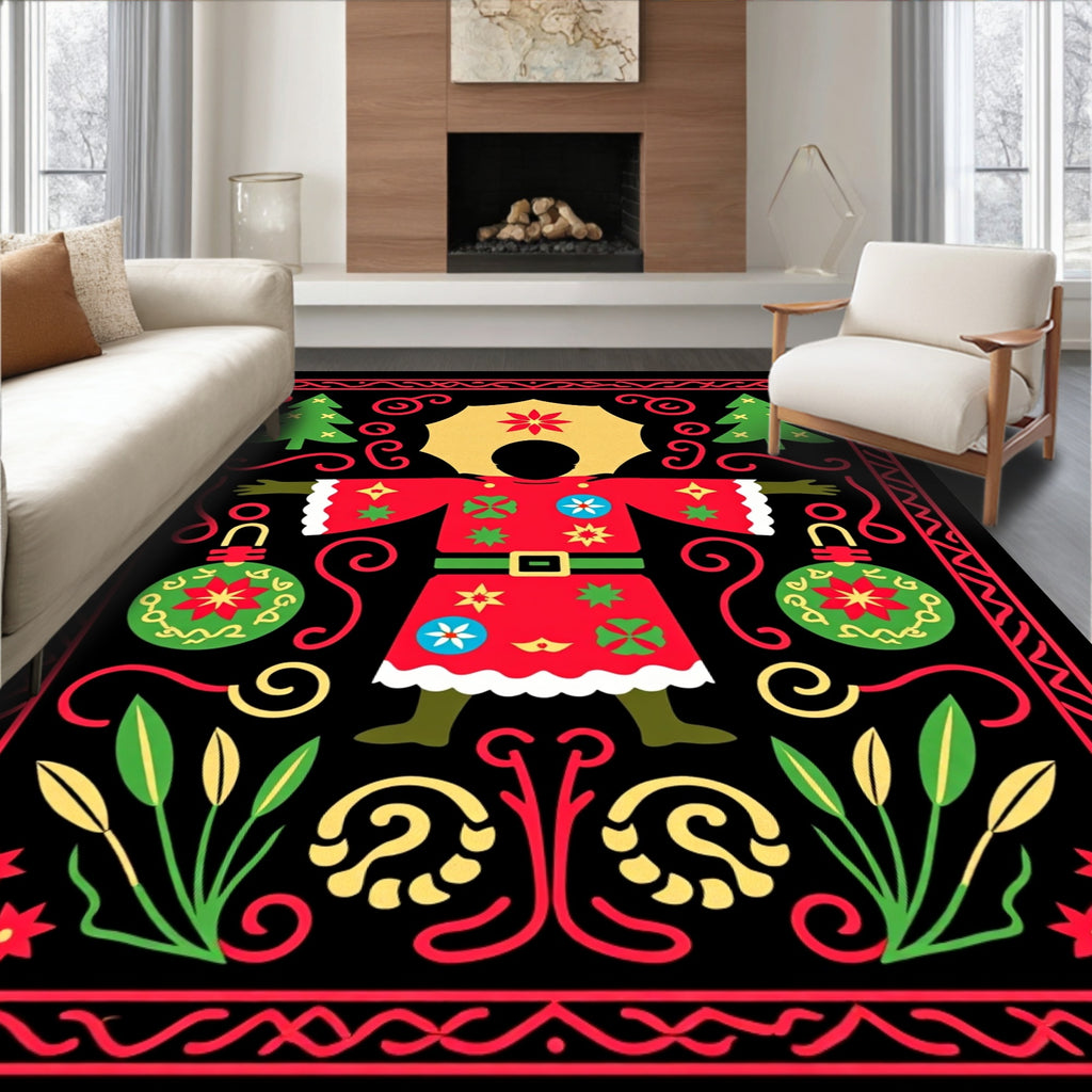 Festive Red And Green Christmas Character Rug