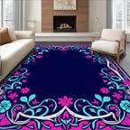 Vibrant Pink Teal Floral Frame Rug