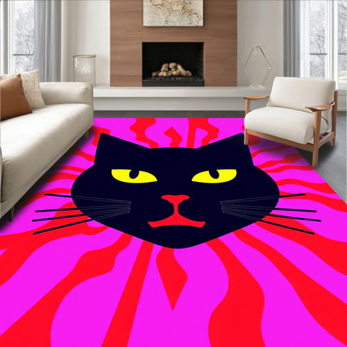 Black Cat Swirls Pink And Red Rug