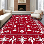 Red Snowman Snowflake Festive Border Rug