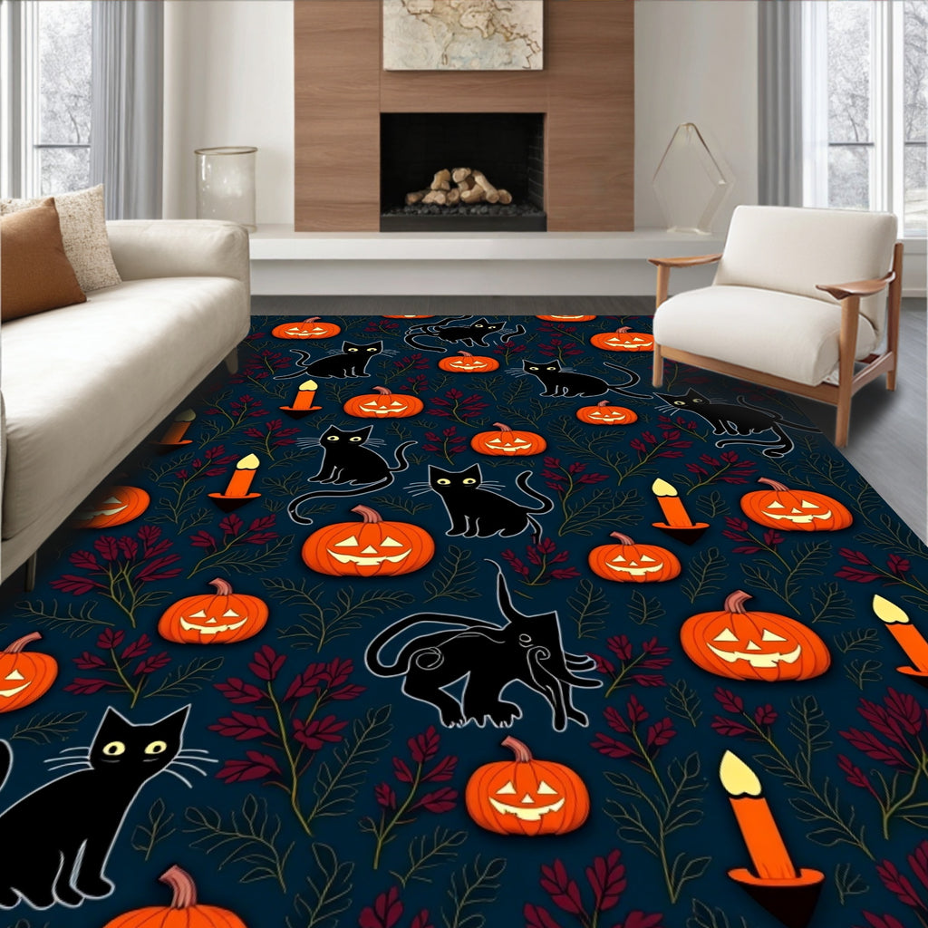 Spooky Black Cats Pumpkin Candle Scatter Rug