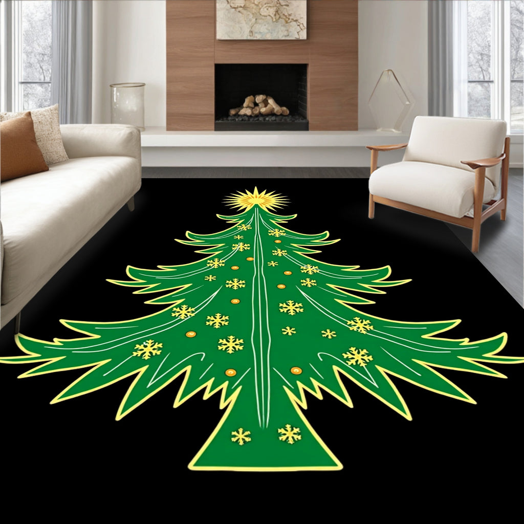Bright Green Snowflake Christmas Tree Rug