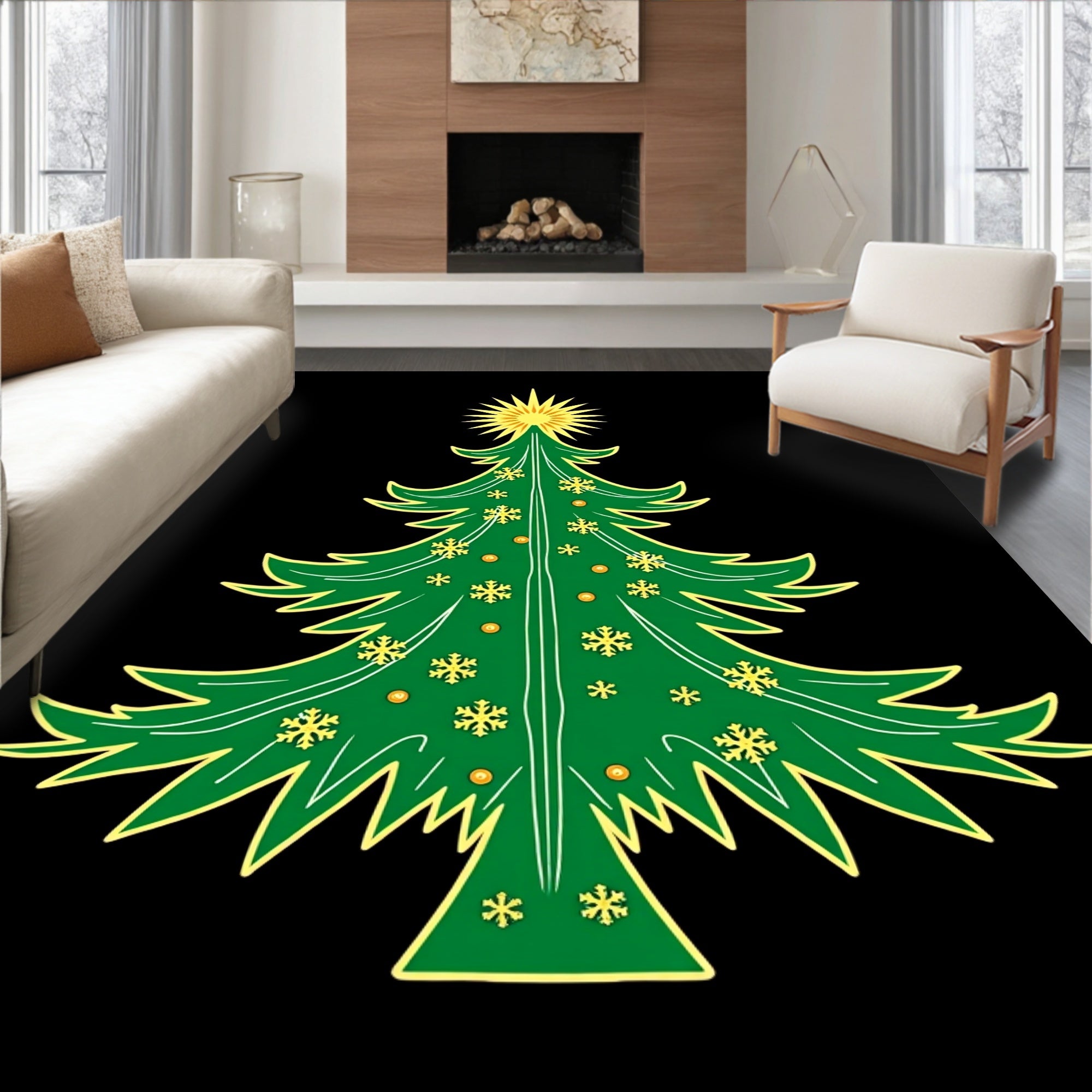 Bright Green Snowflake Christmas Tree Rug