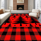 Red Black Buffalo Plaid Forest Pine Trees Rug