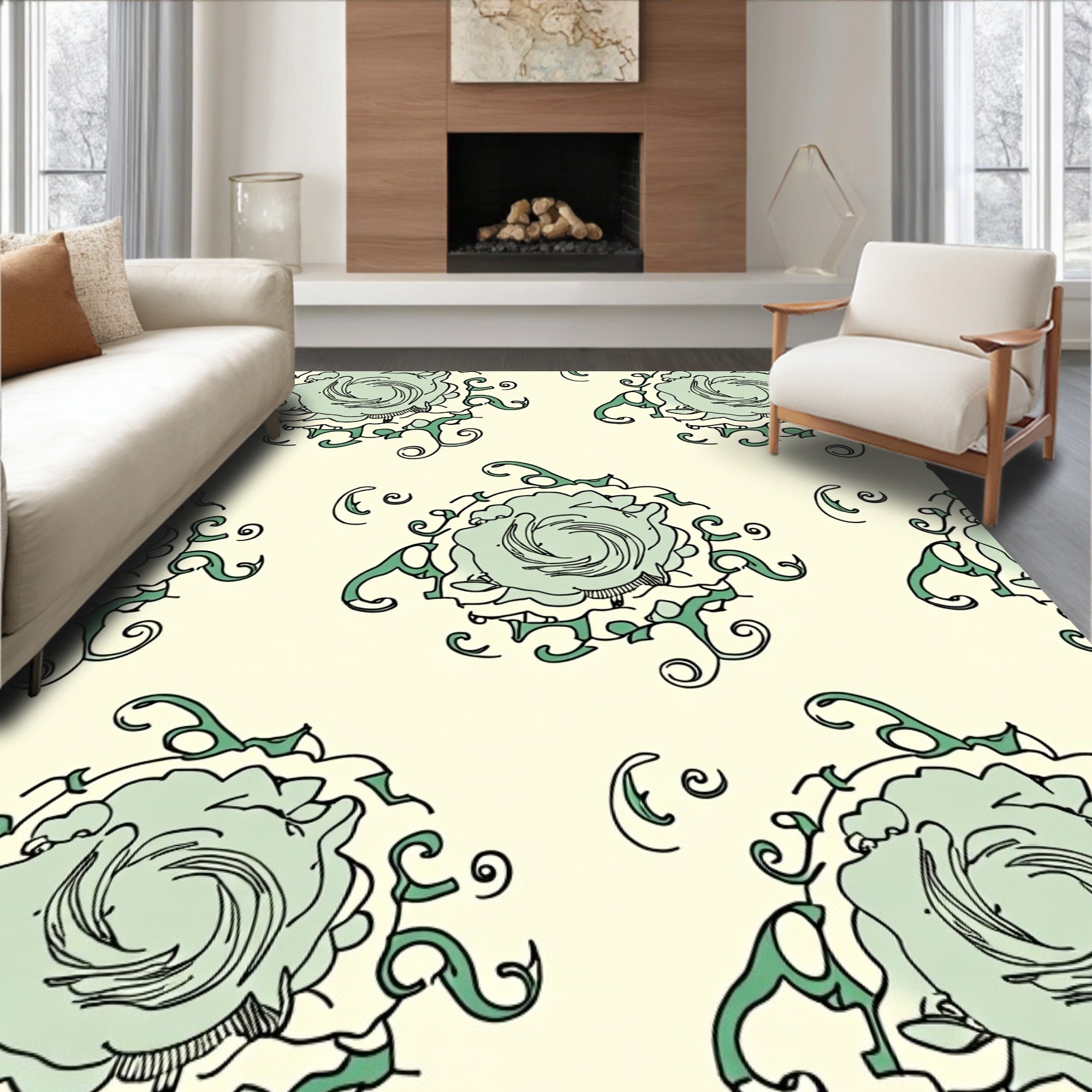 Pale Mint Swirl Floral Swirls Rug