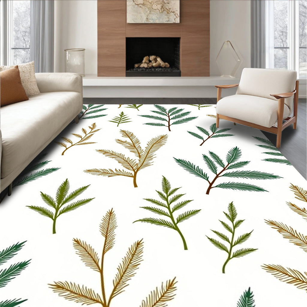 Fern Leaf Botanical Arrangement In Green Rug
