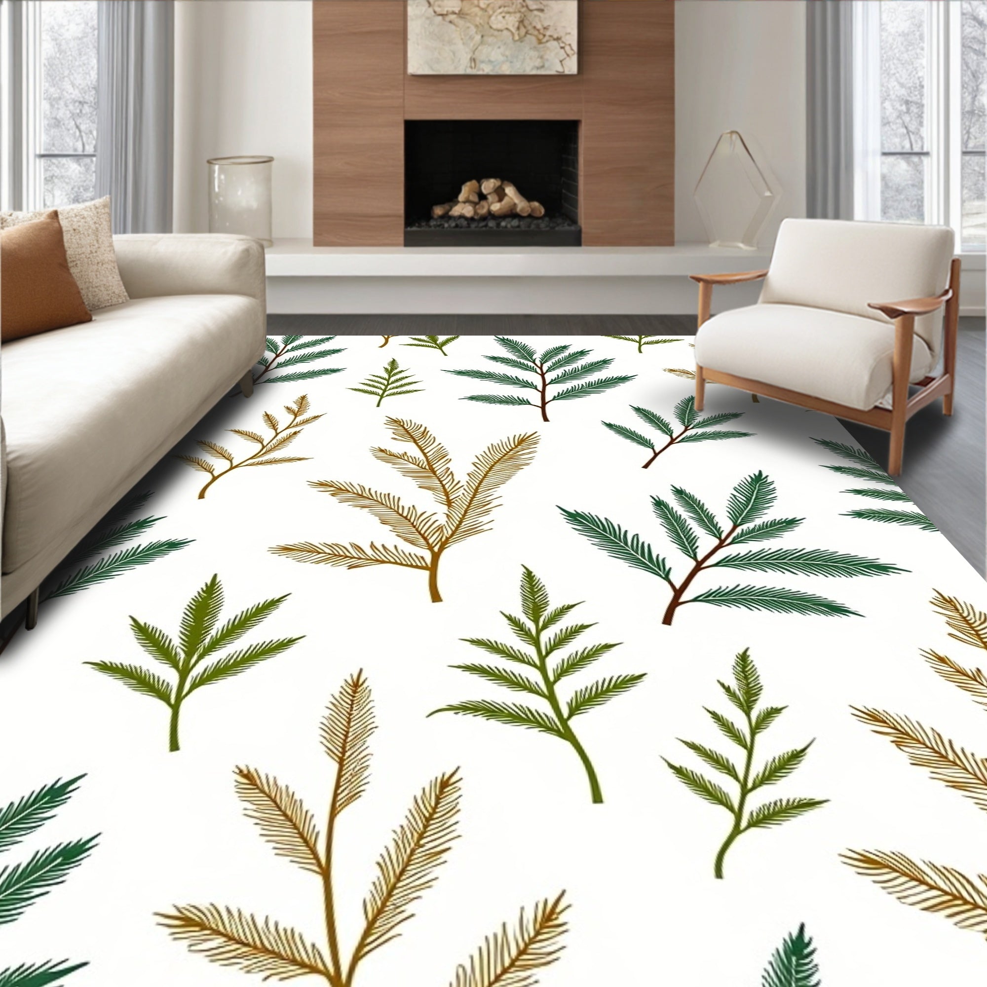 Fern Leaf Botanical Arrangement In Green Rug