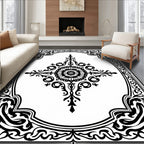 Black Ornate Flourish Medallion Rug