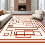 Crimson Abstract Geometric Maze Rug
