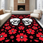 Red Skull Floral Whimsical Rug