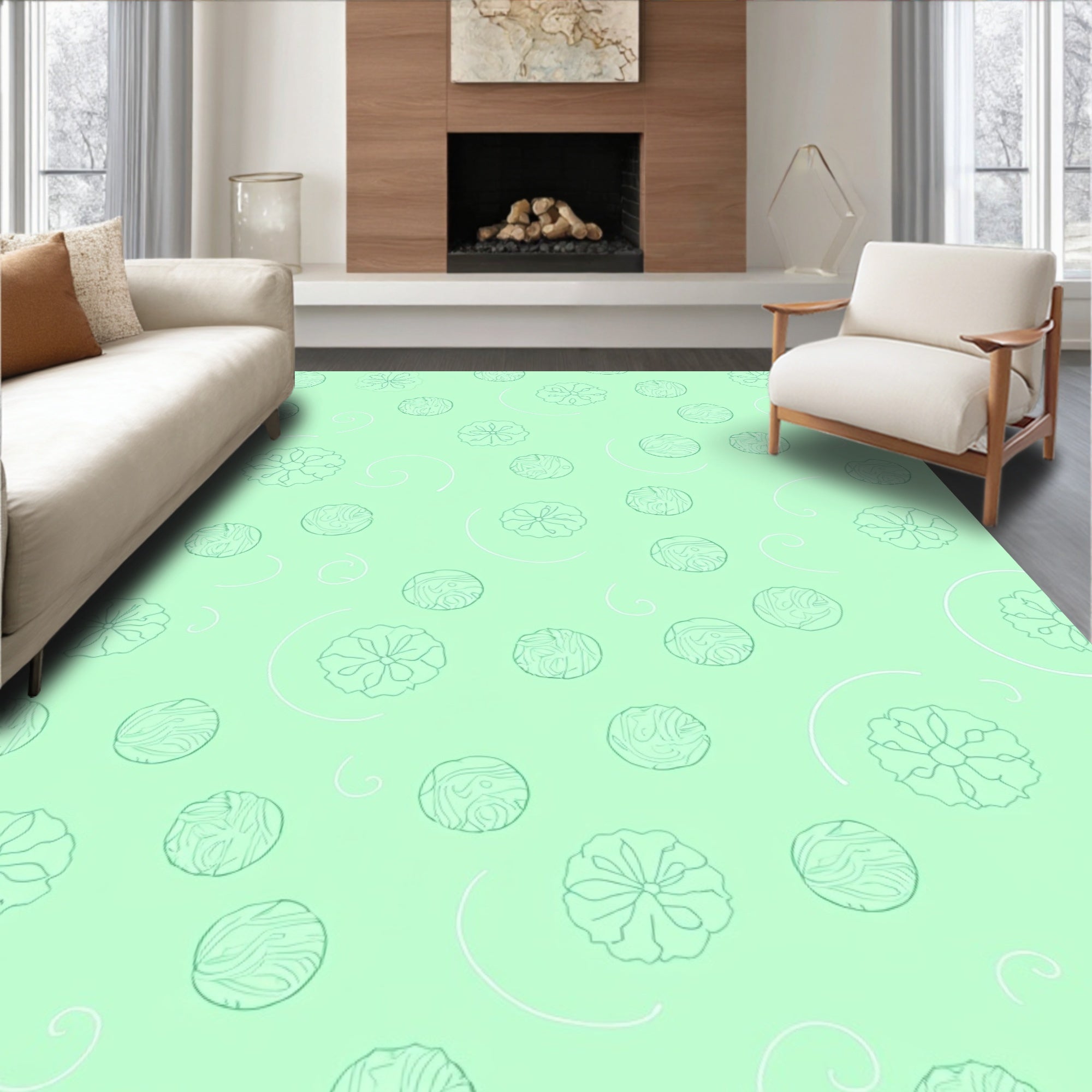 Mint Green Floral Scatter Rug