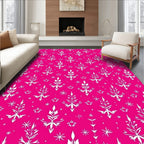 Hot Pink White Floral Snowflakes Rug
