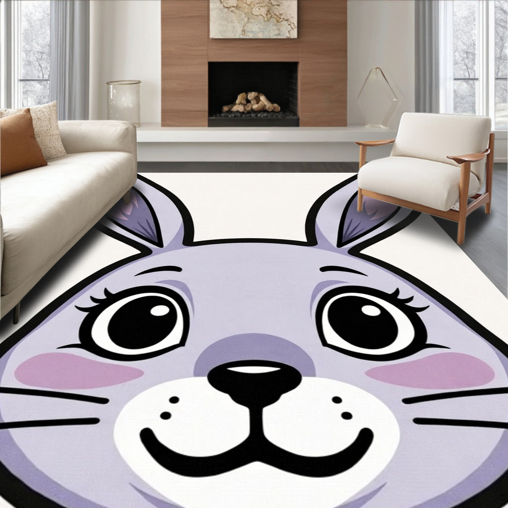 Whimsical Purple Bunny Face Art Rug