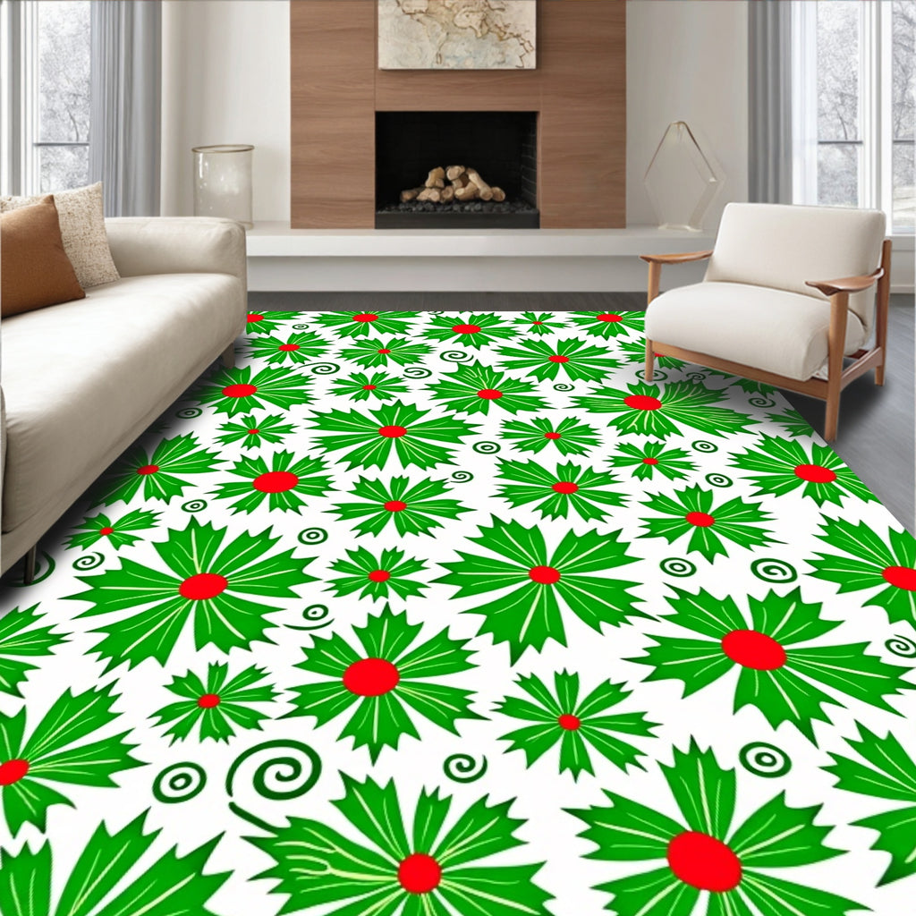 Green Red Floral Swirl Art Rug