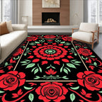 Crimson Rose Medallion Black Vintage Rug