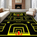 Graphic Basketball Court Yellow Black Rug