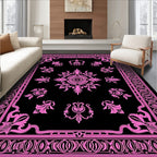 Vibrant Pink Art Deco Floral Mandala Rug