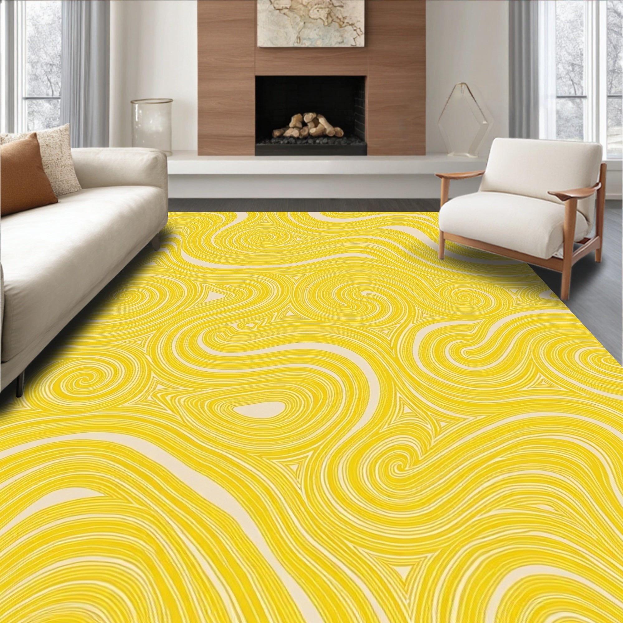 Golden Swirls Abstract Line Rug