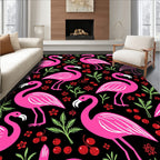 Vibrant Pink Flamingo Tropical Floral Rug