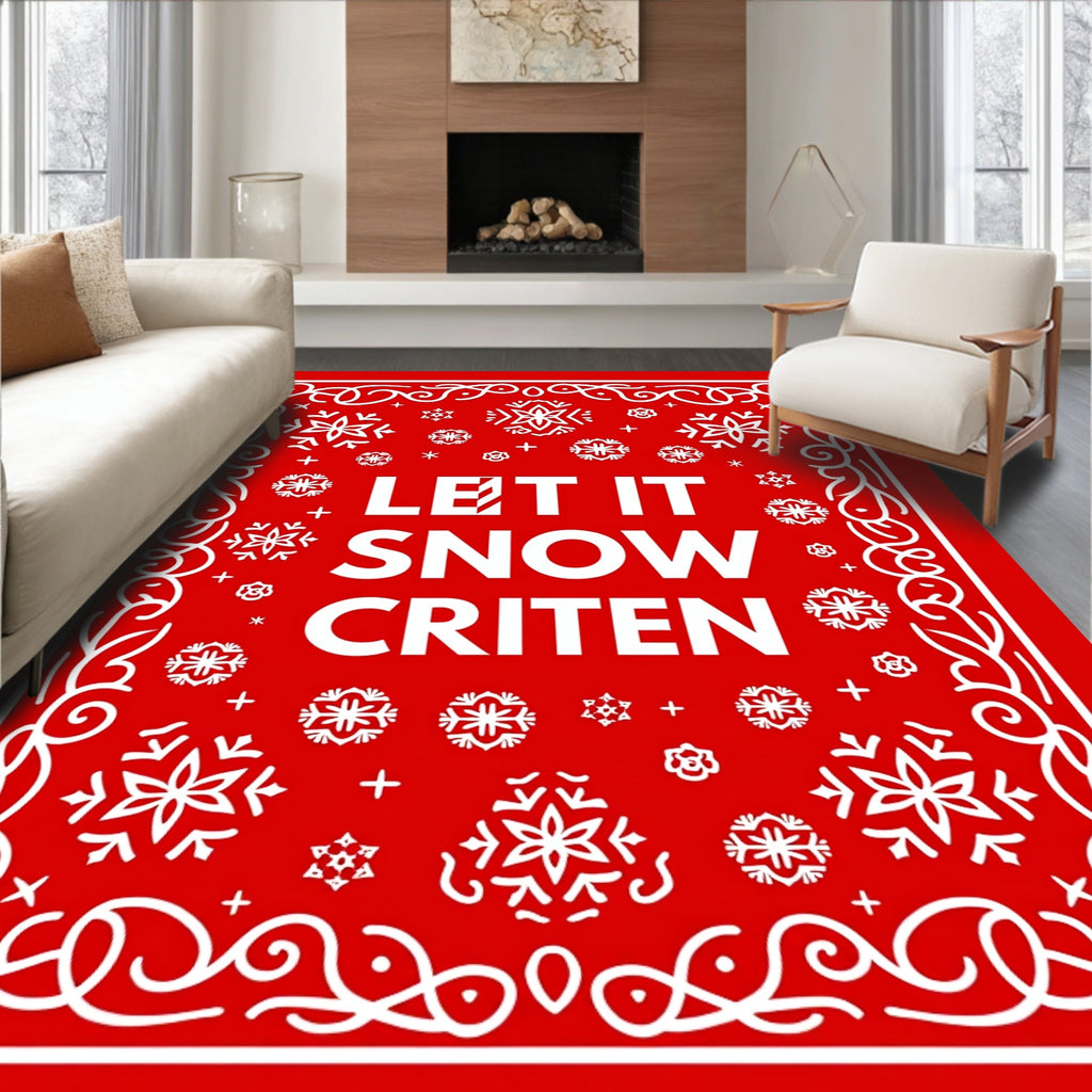 Red White Snowflake Christmas Bandana Rug