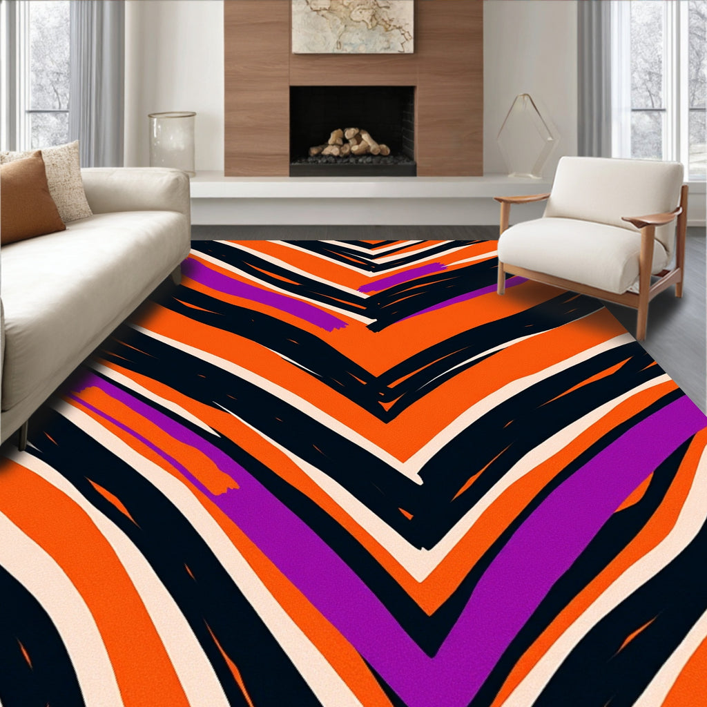 Bold Orange Purple Jagged Stripe Rug