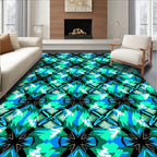 Vibrant Teal Blue Geometric Starburst Rug