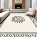 Black Sunburst Mandala Cream Border Rug