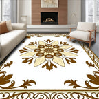 Brown Golden Floral Medallion Border Rug