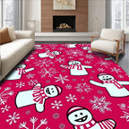 Happy Snowmen Snowflake Red Background Rug