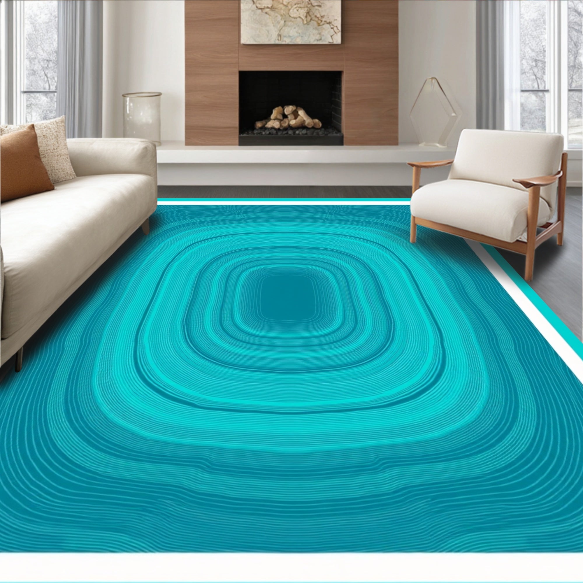 Teal Gradient Nested Square Art Rug