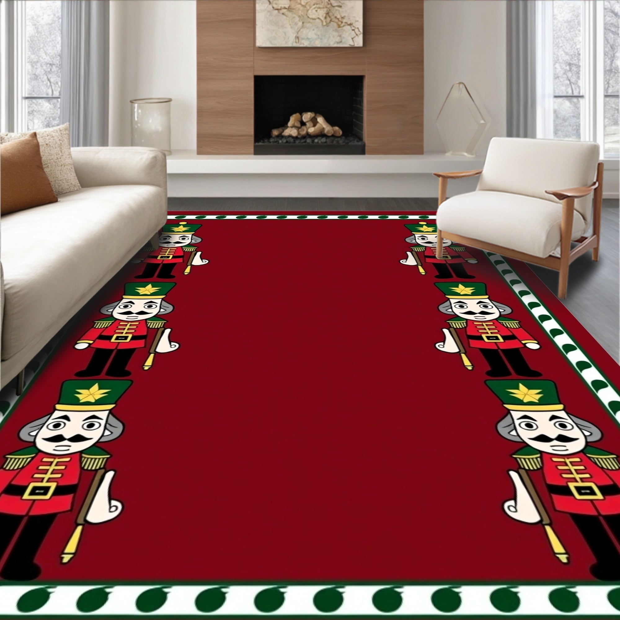 Crimson Red Nutcracker Soldiers Border Rug