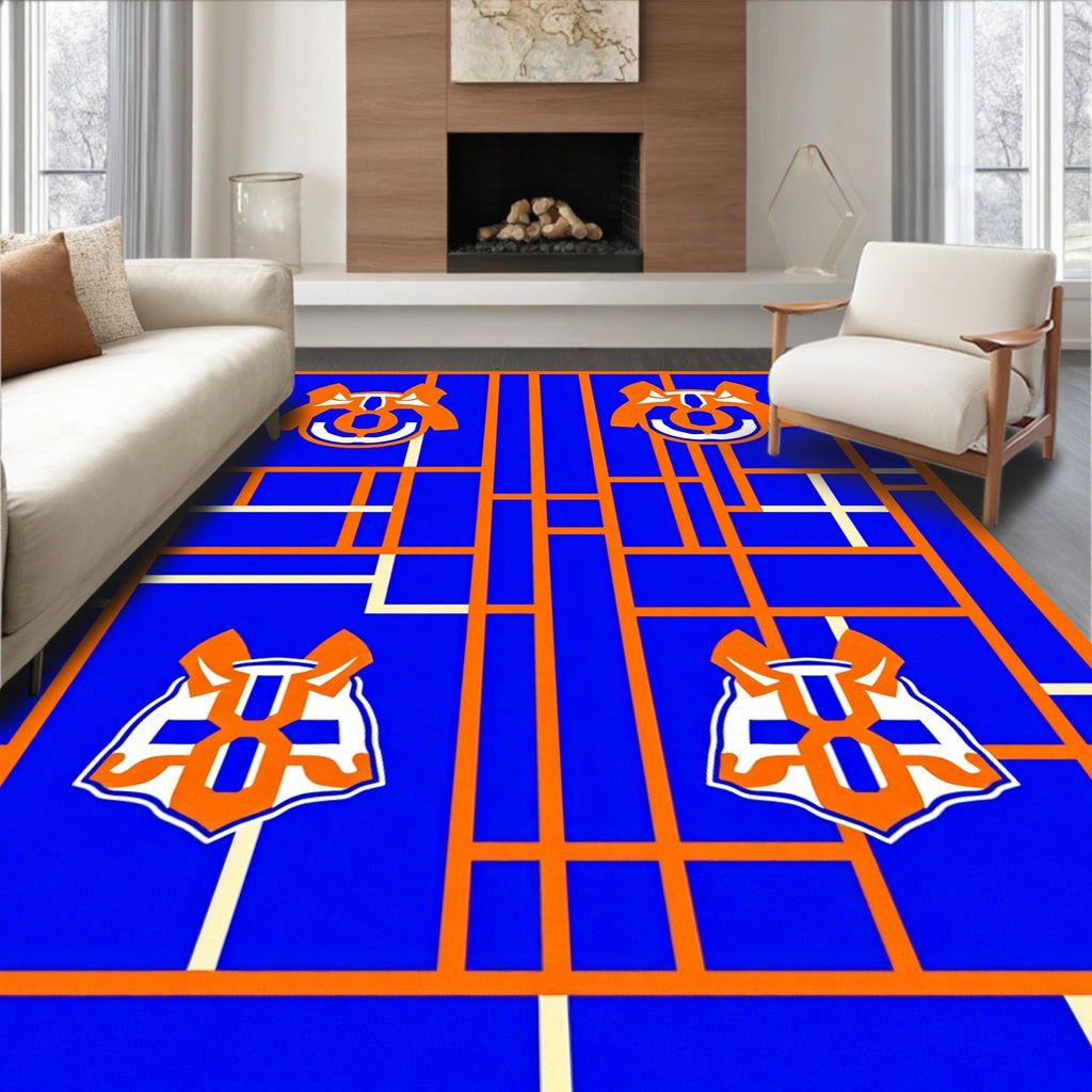 Bold Orange Blue Shield Emblem Rug