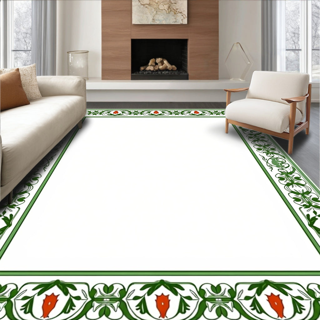 Green Floral Border with Red Accents Rug