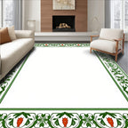 Green Floral Border with Red Accents Rug