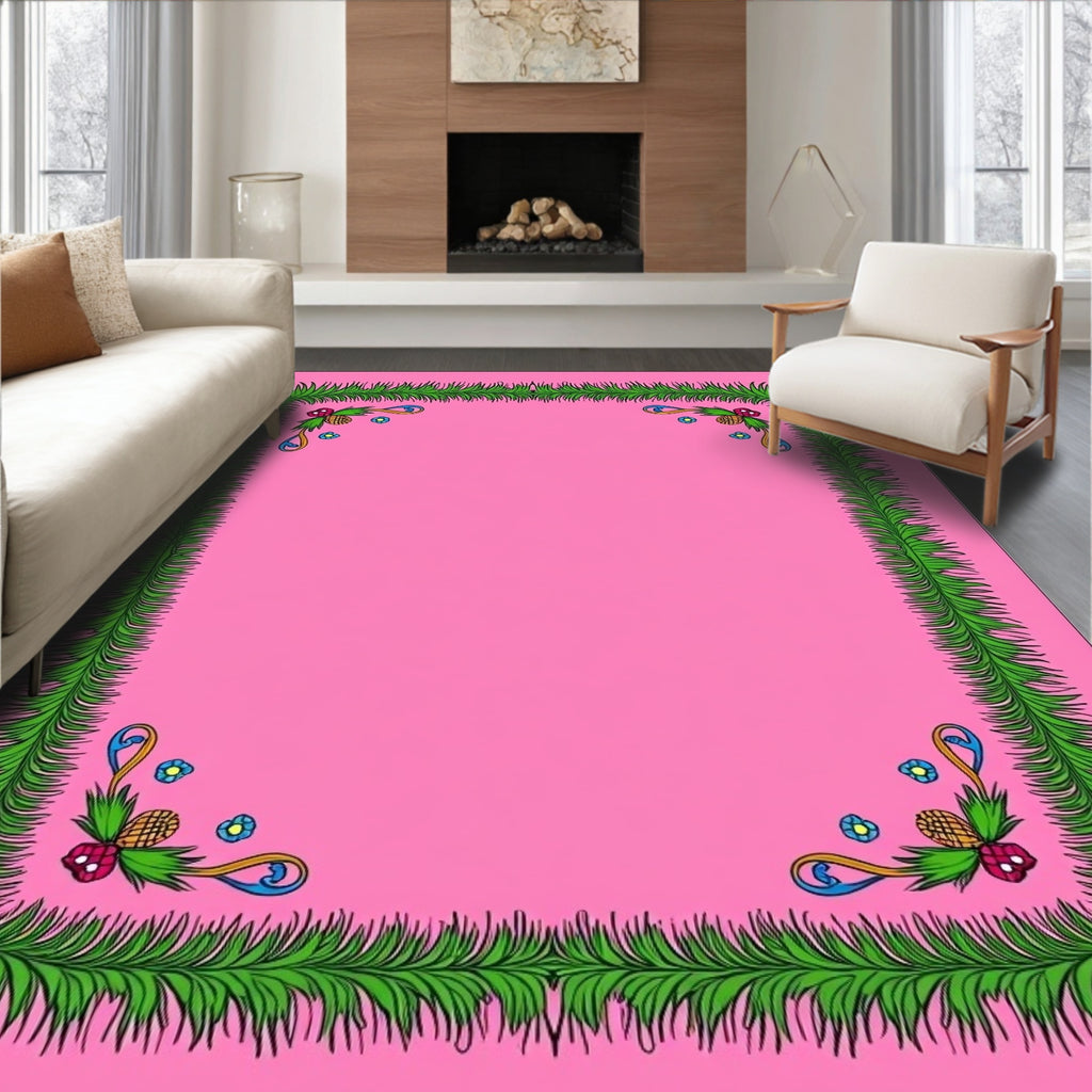 Pink Floral Pinecone Border Rug