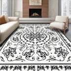 Black White Floral Mandala Rug