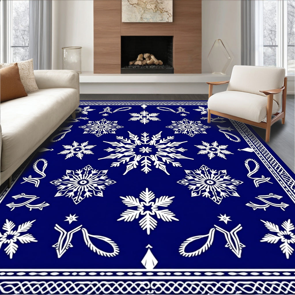 Deep Blue Snowflake Mandala Scatter Rug