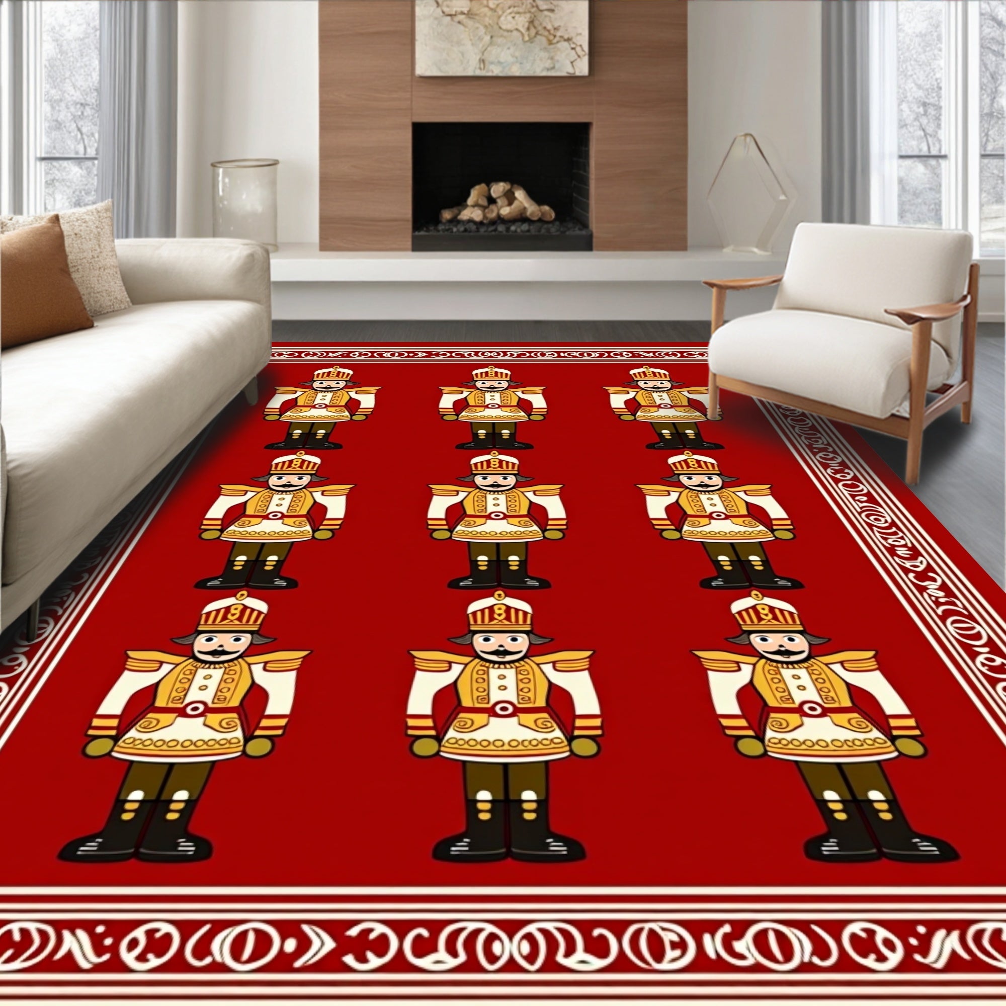 Red Nutcracker Soldier Repetitive Arrangement Rug