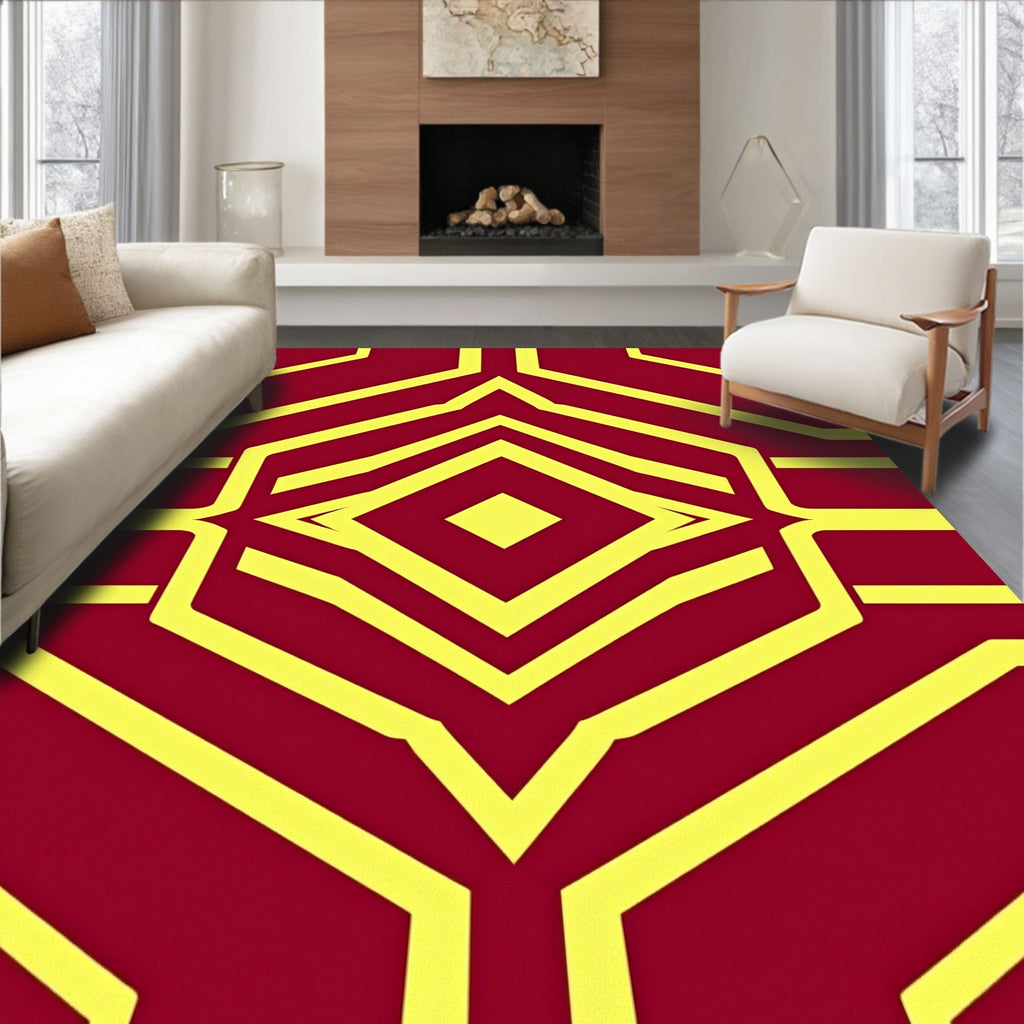 Crimson and Yellow Geometric Diamond Arrangement Rug