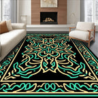 Black Golden Aqua Organic Border Rug