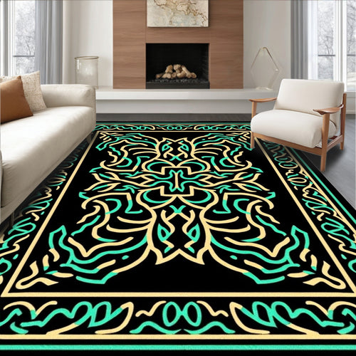 Black Golden Aqua Organic Border Rug