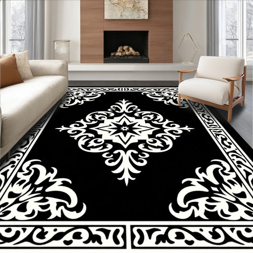 Black and White Ornate Star Medallion Rug