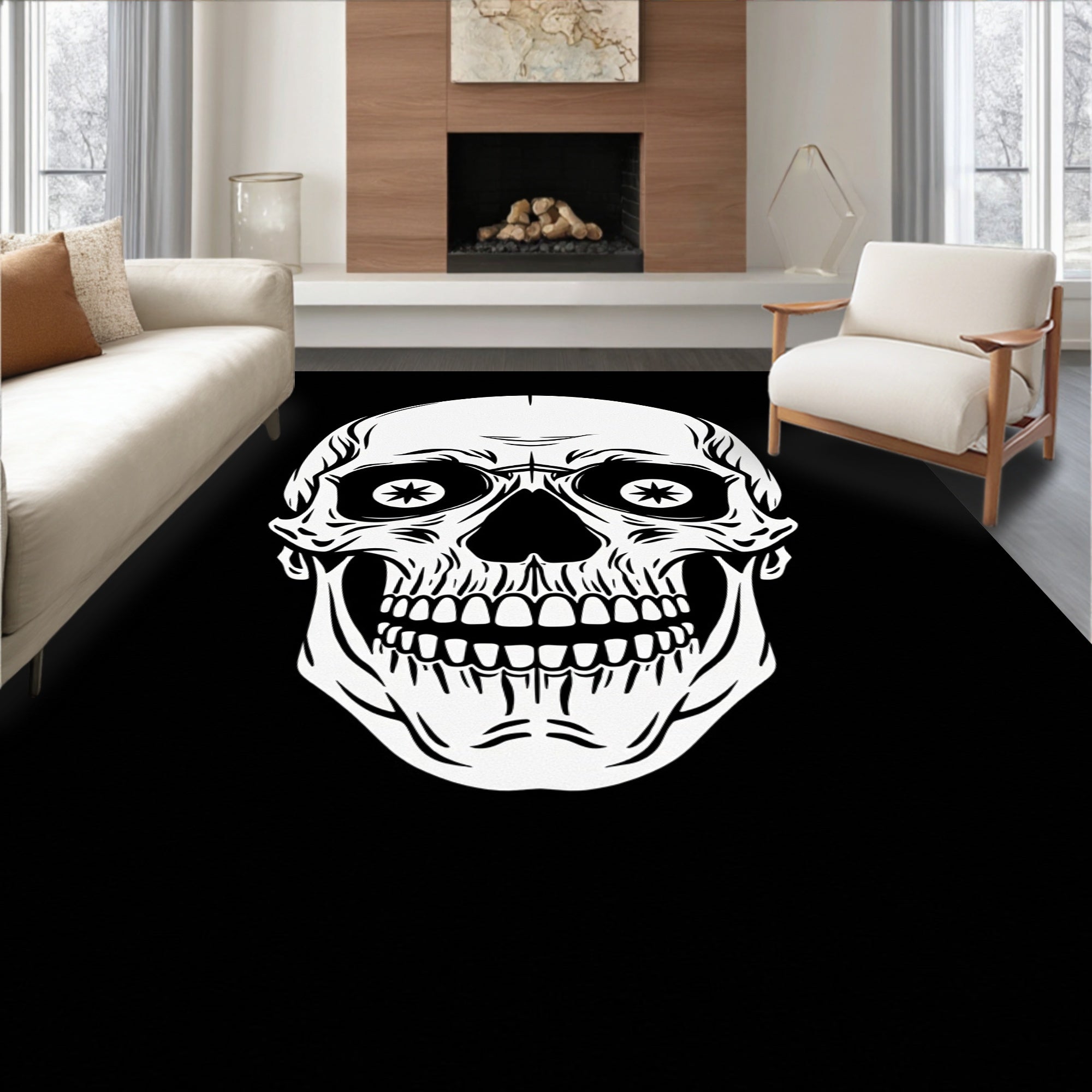 Mono Starry Eyed Skull Graphic Rug