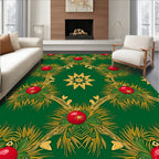 Emerald Green Red Gold Festive Ornaments Rug