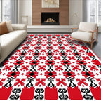 Red Black White Pixelated Floral Rug